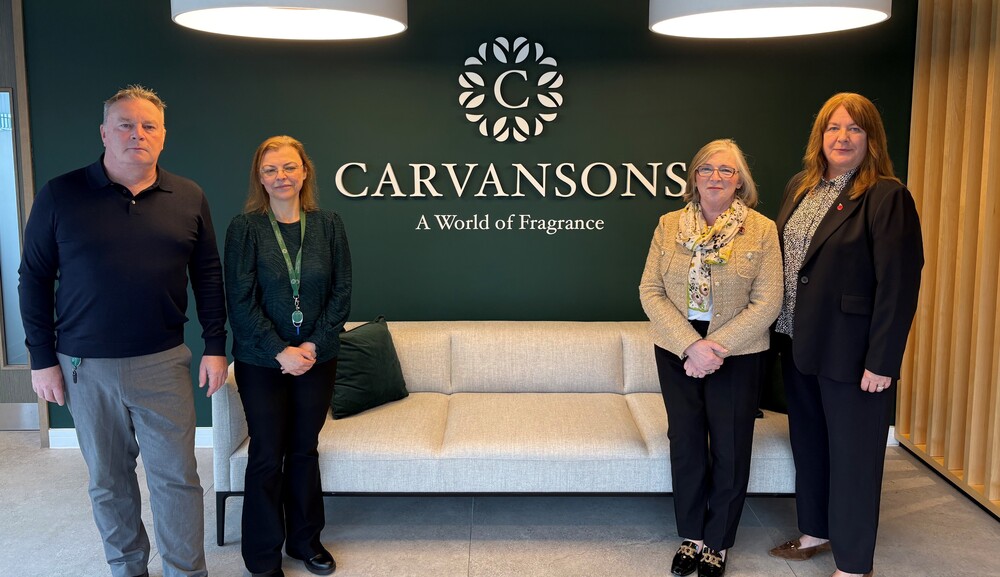 Walmsley Wilkinson Executive and Management Recruiters help Carvansons, the leading fragrance manufacturers hire the best senior management talent. Pictured are Luke Whowell, MD, Carvansons, Margaret Hopley, FD, Carvansons with Linda Walmsley and Taryn Wilkinson